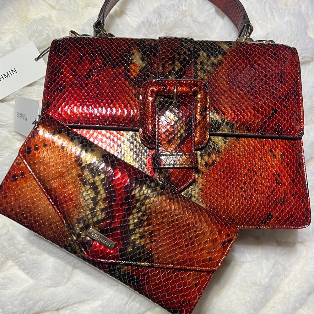 BRAHMIN Mini Francine Satchel with matching Veronica Wallet/Crimson Rosebay NWT - Picture 15 of 15